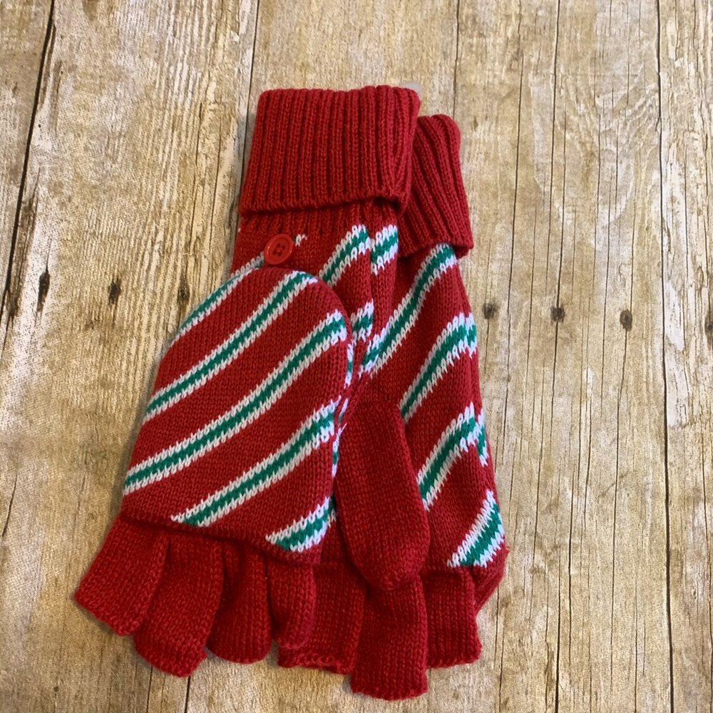 Red STRP Knitted Convertible Fingerless Gloves